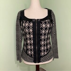 Anac By Kimi Black Cream Full Zip Knit Sweater Wearable Art Boho 90s Women’s L